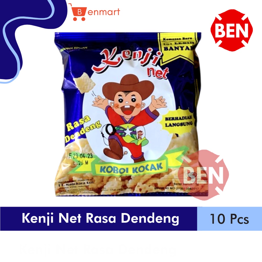 

Snack Kenji Net DENDENG 1 Renceng isi 10 Pcs Chiki Jadul Biru Koboi Kocak