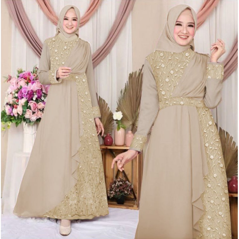 MAXY ZELINE MUTIARA, WOLLPEACH MOSCREPE TILE, GAMIS HIJAB MUSLIM, MAXY DRESS