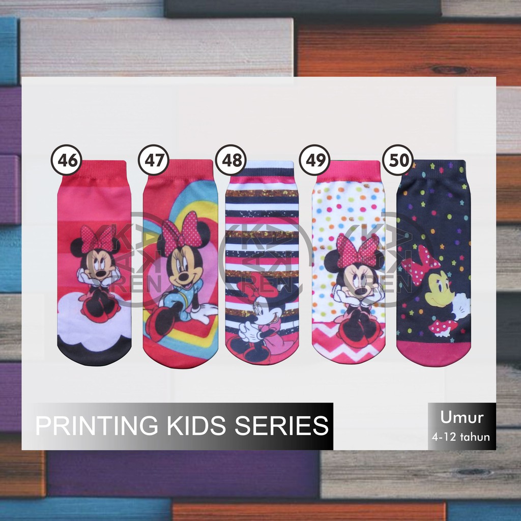 Kaos Kaki Printing Anak Karakter Hello Kitty, Dora, Mickey Mouse C