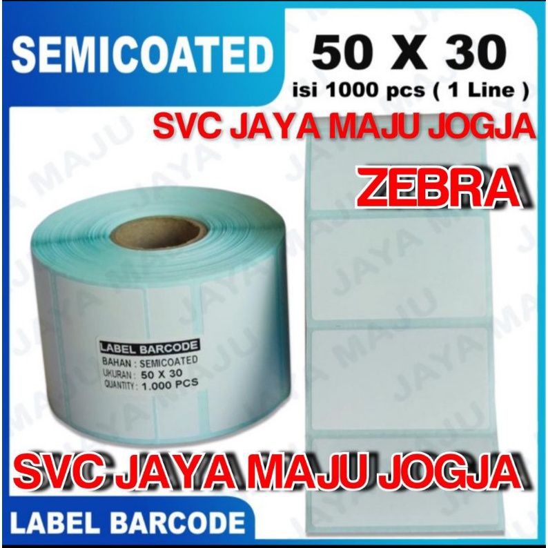 

[ ZEBRA ] 50 X 30 SEMICOATED - 1 LINE - FACE OUT - ISI 1.000 PCS || CORE 1" || LABEL BARCODE PAKAI RIBBON - APOTEK RESEP OBAT || 50X30 - GC420T GK420T GK888T GT820 ZD220 ZD230 ZD420 ZD 420 ZD421 ZD 421 ZD888 ZD 888 ZD888CR ZD888T - 1000 PCS