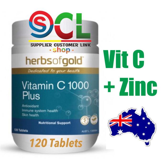 Herbs of Gold Vitamin C Plus 120 Tablets 1000 mg LOW ACID Lc