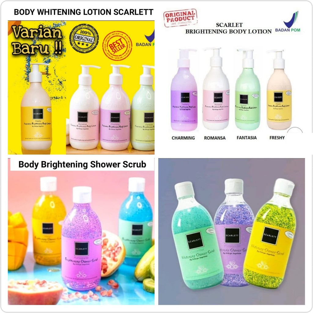 SCARLETT Whitening Body Lotion / Shower / Scrub  Pemutih Kulit  BPOM  Original