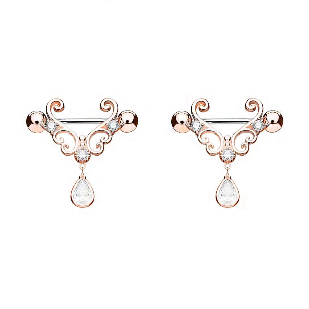 Set Cincin Tindik Puting Bentuk Mahkota Hati Bahan Stainless Steel Hias Kristal