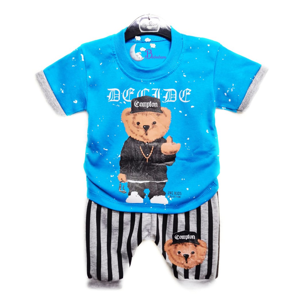 BAJU BAYI BOBOBAM BEAR CELANA STRIP SETELAN ANAK LAKI-LAKI / SETELAN ANAK HARGA GROSIR