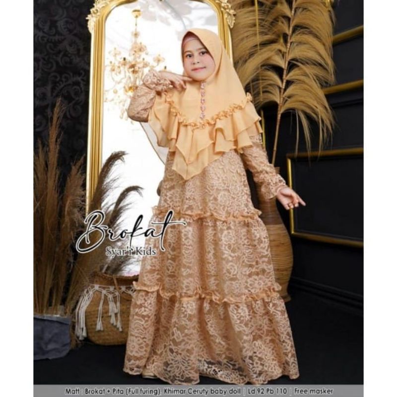 Gamis set anak brokat premium baju gamis anak usia 7 dan 8 tahun gamis lebaran 2022