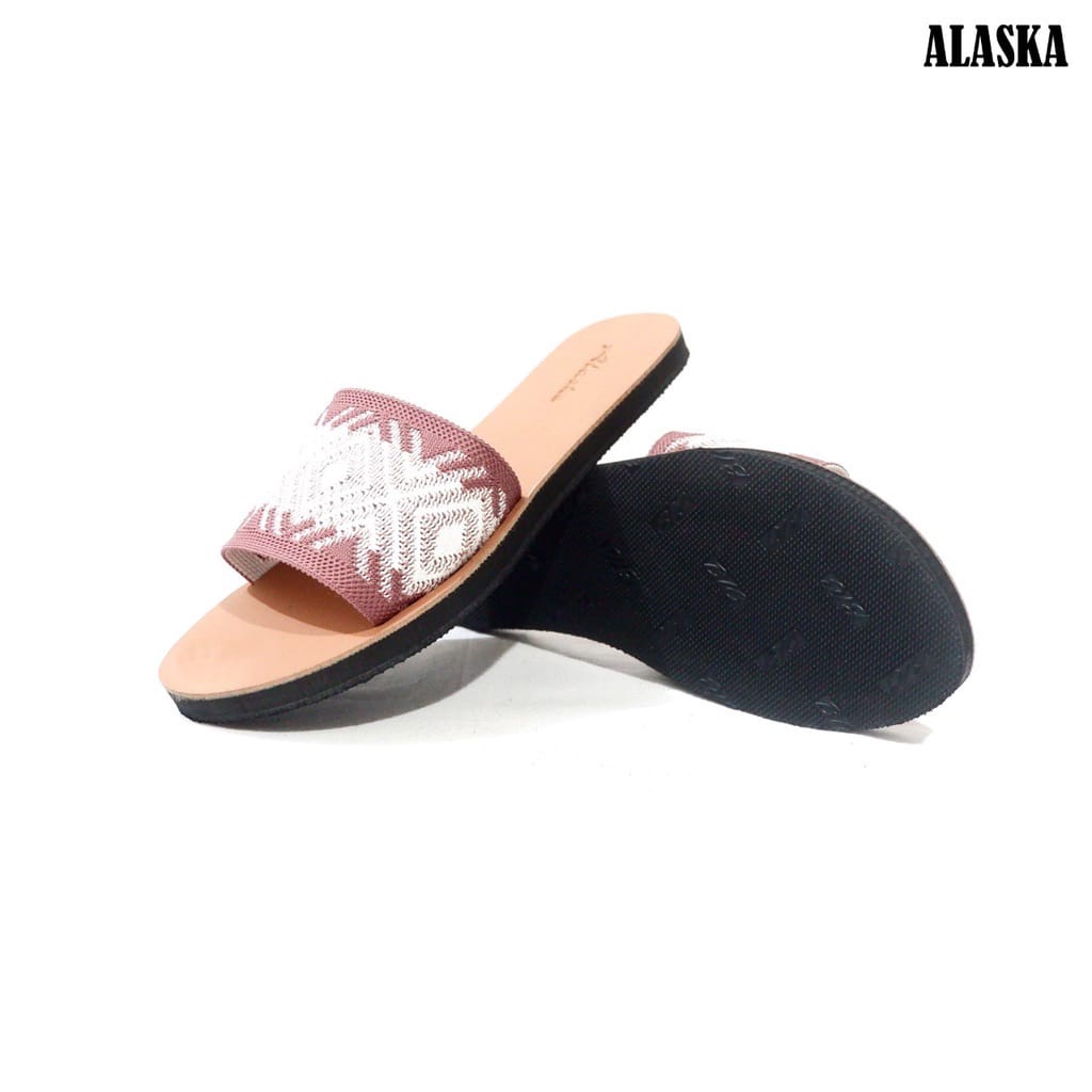 ALASKA SKT - Sandal Flat Wanita Slop Teplek Karet Rajut Import terbaru termurah