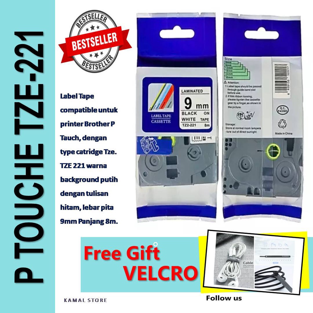 

Tze 221 Label tape 9mm Compatible Brother p-touch