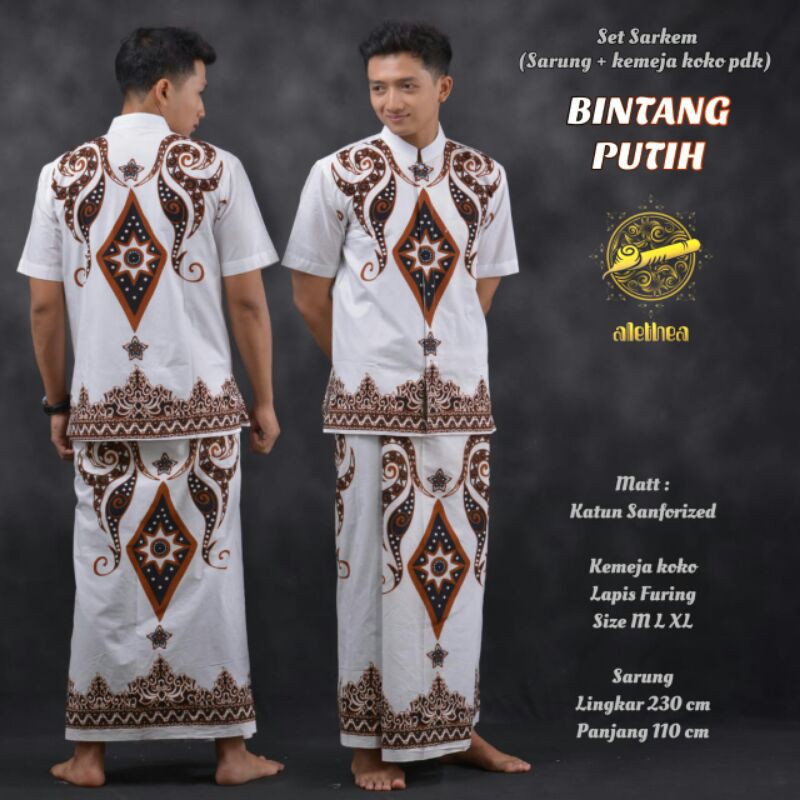 Batik Solo set sarkem kemeja pendek BINTANG PUTIH