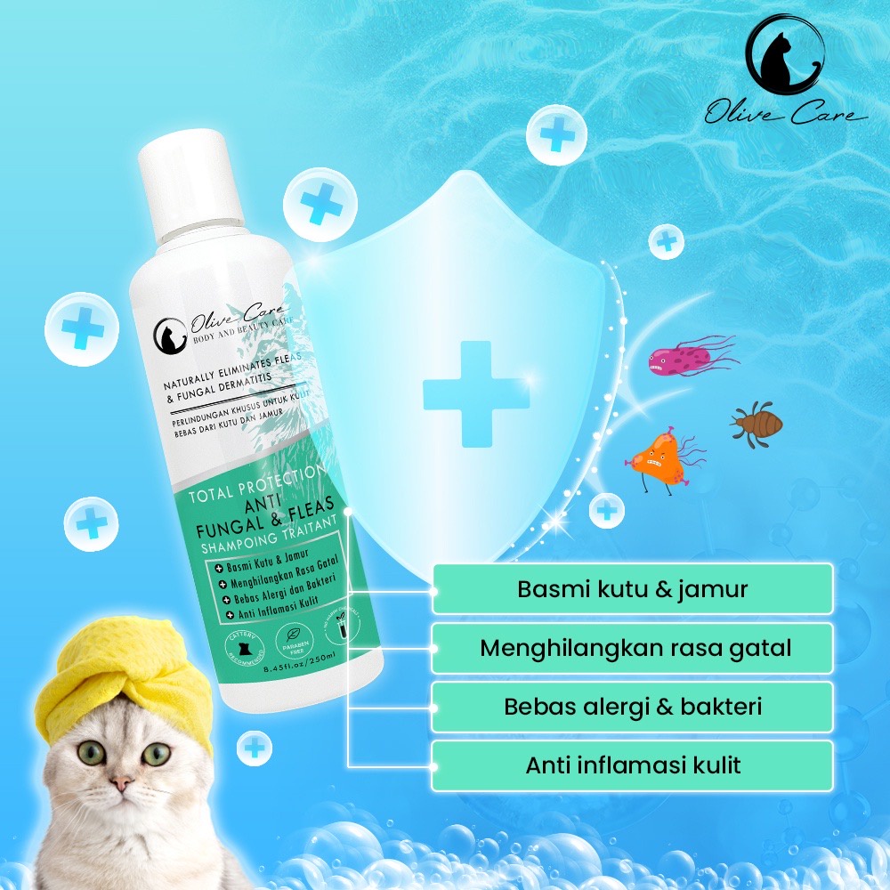 OLIVE CARE ANTI FUNGAL FLEAS - Shampo Kucing Anti Kutu Jamur Scabies Parasit Alergi Radang Kulit