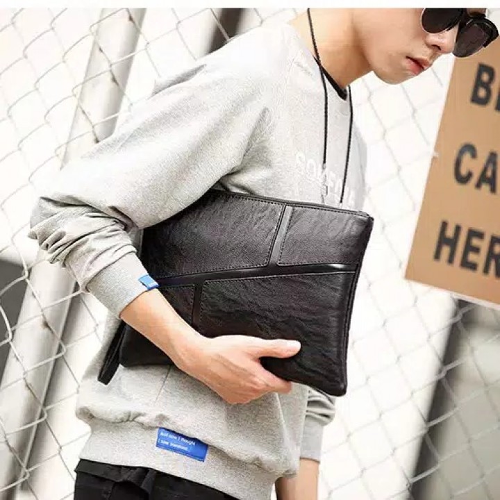 Leather Black Clutch Bag / hand Bag for Men L016