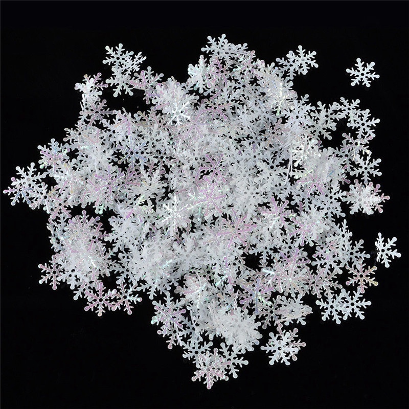 300Pcs Christmas Classic Shiny Snowflake Ornaments for Holiday Wedding， Party ，Throwing Confetti ，Xmas Decorations