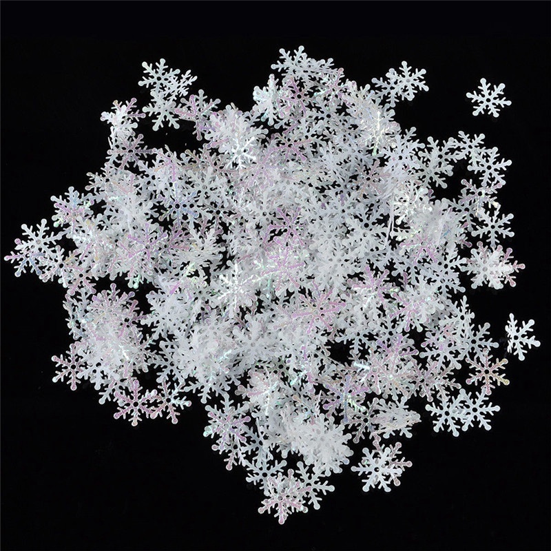 300Pcs Christmas Classic Shiny Snowflake Ornaments for Holiday Wedding， Party ，Throwing Confetti ，Xmas Decorations