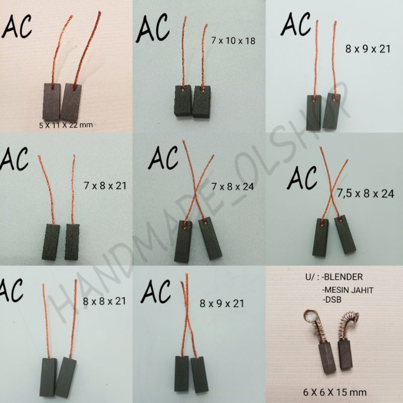 CARBON BRUSH MESIN CUCI  5 X 13,5 X 40 MM BAHAN KUL ARANG RE