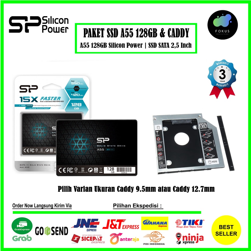 PAKET SSD DAN CADDY Silicon Power ACE A55 128GB SATA III 2.5&quot; 3D TLC