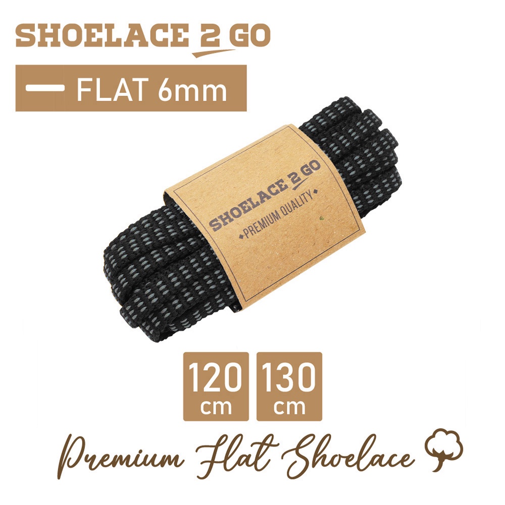 SHOELACE 2 GO PREMIUM TALI SEPATU MOTIF GEPENG PIPIH FLAT N8 BLACK GREY - 120CM 130CM