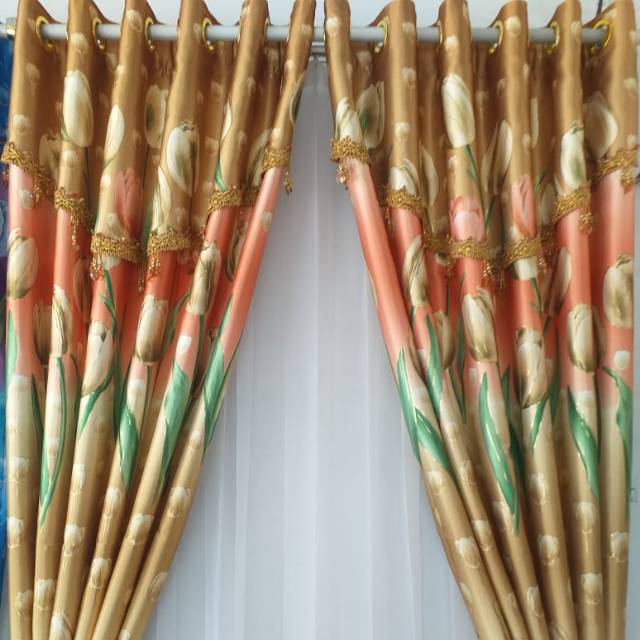 GORDEN Blackout PONI VE PRINTING EMAS TULIP COKLAT