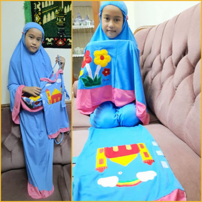 Mukena anak / mukena border / anak / bahan kaos premium estimasi 5-8 tahun