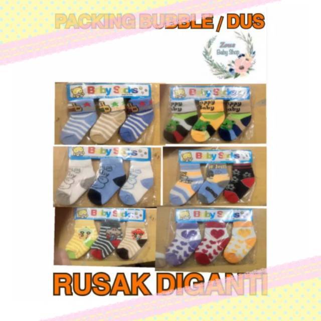 Kaos Kaki Bayi Anti Slip Baby SOCK - baby flow 0-12 bulan (3 in 1) isi 3 pasang