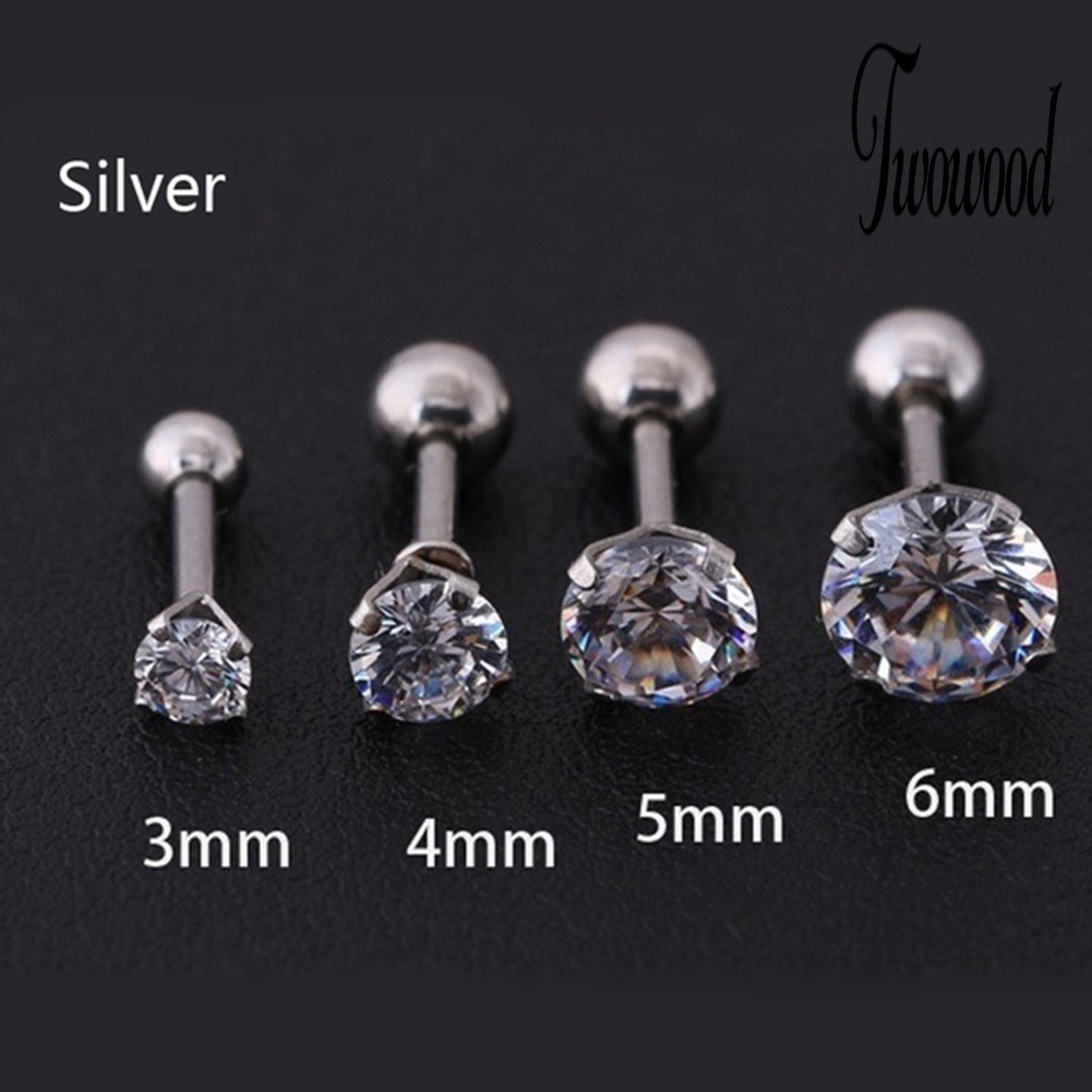 1pc Anting Stud Cubic Zirconia Bahan Titanium Steel Untuk Unisex