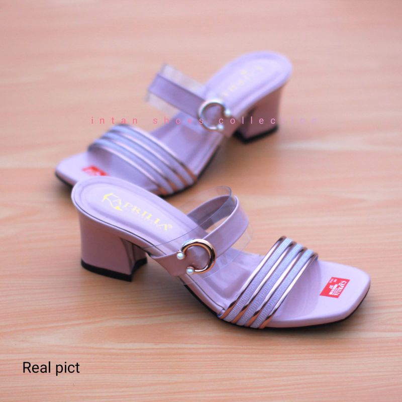 Aprilia sanda heels pesta wanita hak tahu 5cm/sandal slop wanita slip on anti licin/sendal kondangan wanita kekinian