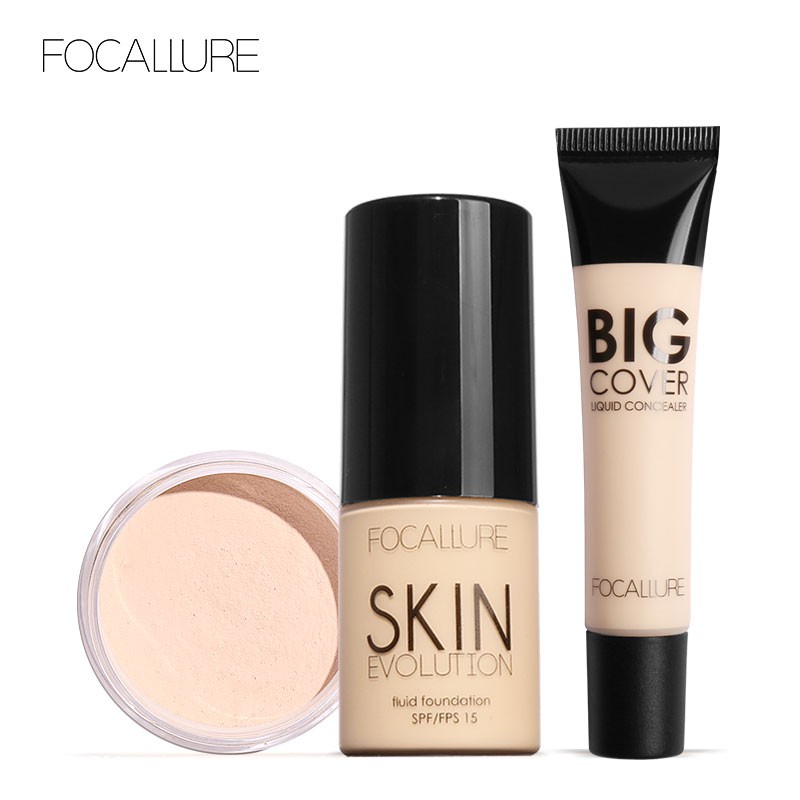 FOCALLURE Foundation Concealer Powder 3-pcs Face Makeup Set