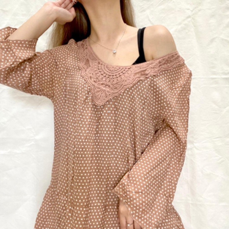 Atasan Wanita Mine Polkadot Brown