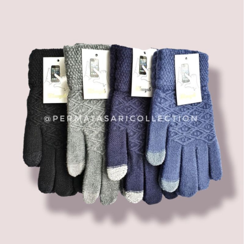 Sarung Tangan Pria Wanita Glove Women Men Gloves Touchscreen Winter Rajut Tebal Dewasa Remaja Pengendara Motor Biker Cuaca Musim Dingin Hangat Bahan Wol Wool Gunung Rusa Luar Negeri Import