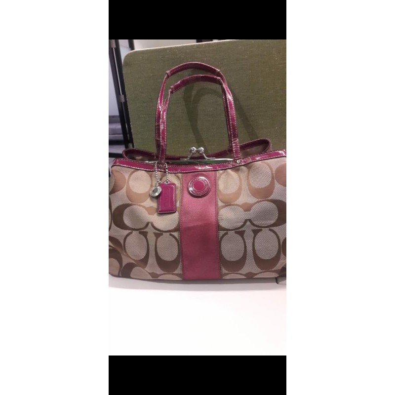 Preloved Tas Coach Signature Stripe Frame Purple