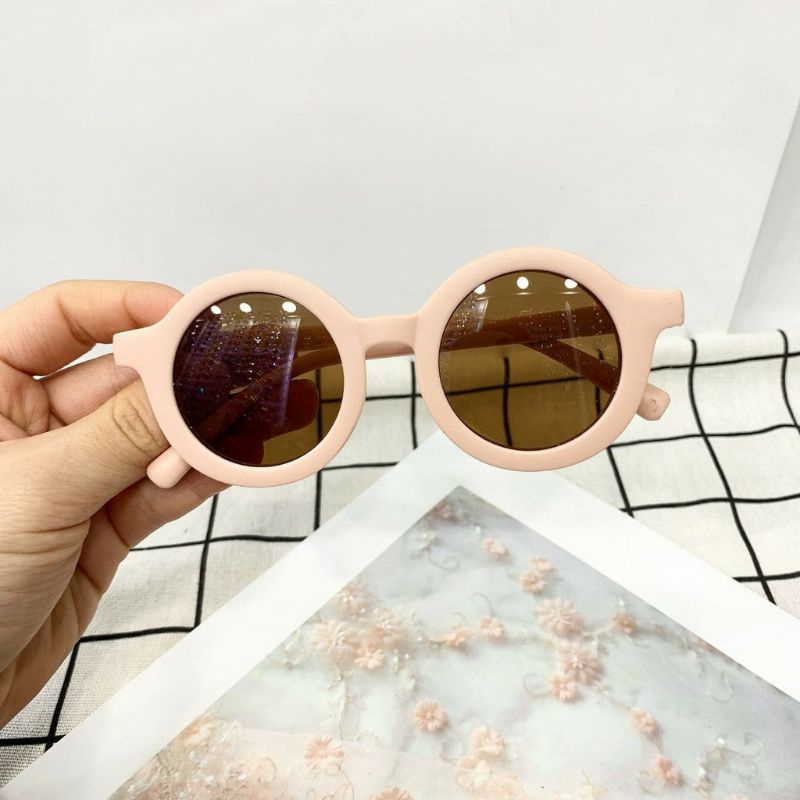 KACAMATA ANAK BULAT ANTI UV KEKINIAN / SUNGLASSES BABY ANTI UV / LUCU / RETRO-Pink