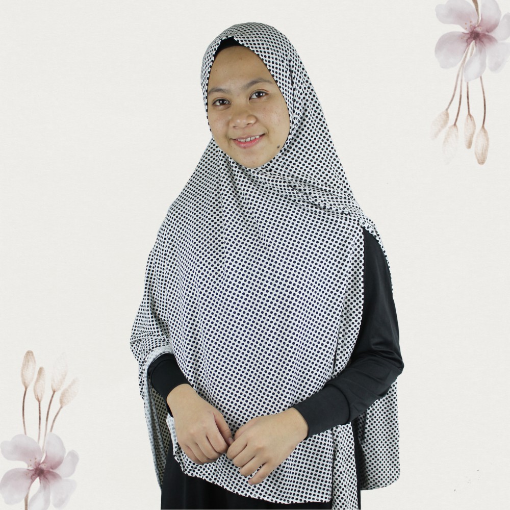 Hijab Instan Syar'I Bergo Bahan Spandek Polka Non Pet Kerudung Instan Spandek Premium Jilbab Instan 