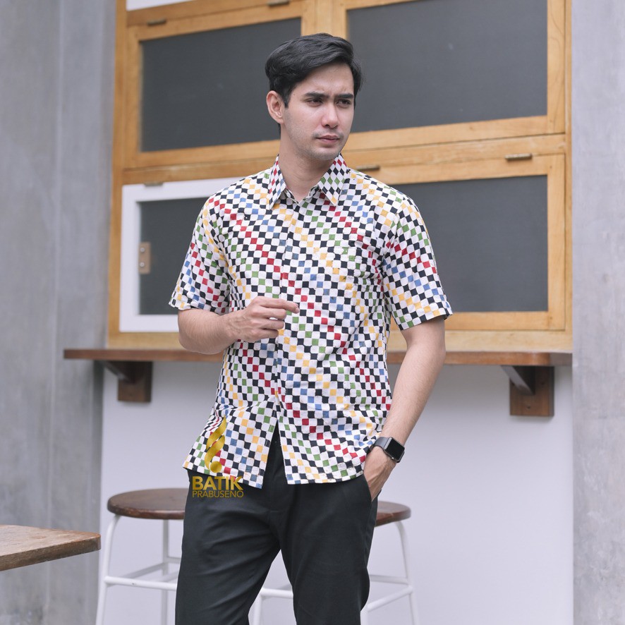 Paran Kotak Kemeja Batik Pria Lengan Pendek Slim Fit Slimfit Original Ori Asli Prabuseno Furing Jumb