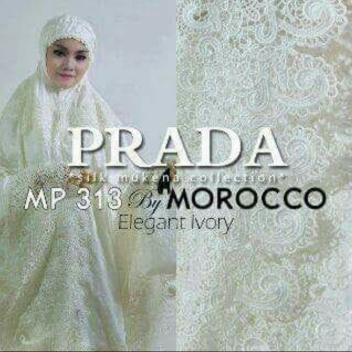 Jual Mukena Prada Dewasa Full Bordir +Brukat + Swarosky Sutra Paris - Putih