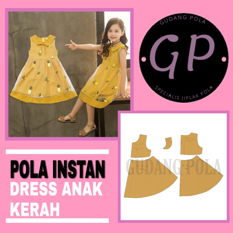 [✓COD] Pola Dress Anak Kerah (Usia 2-12th) - Pola Baju Dress Anak wanita -  Pola Jiplak Dress Anak Perempuan - Pola Jiplak Dress Pesta - Pola Instan Dress Anak Perempuan - Pola Baju anak Perempuan - Pola Baju Anak Lengan Pendek -  Pola Jiplak Baju Anak