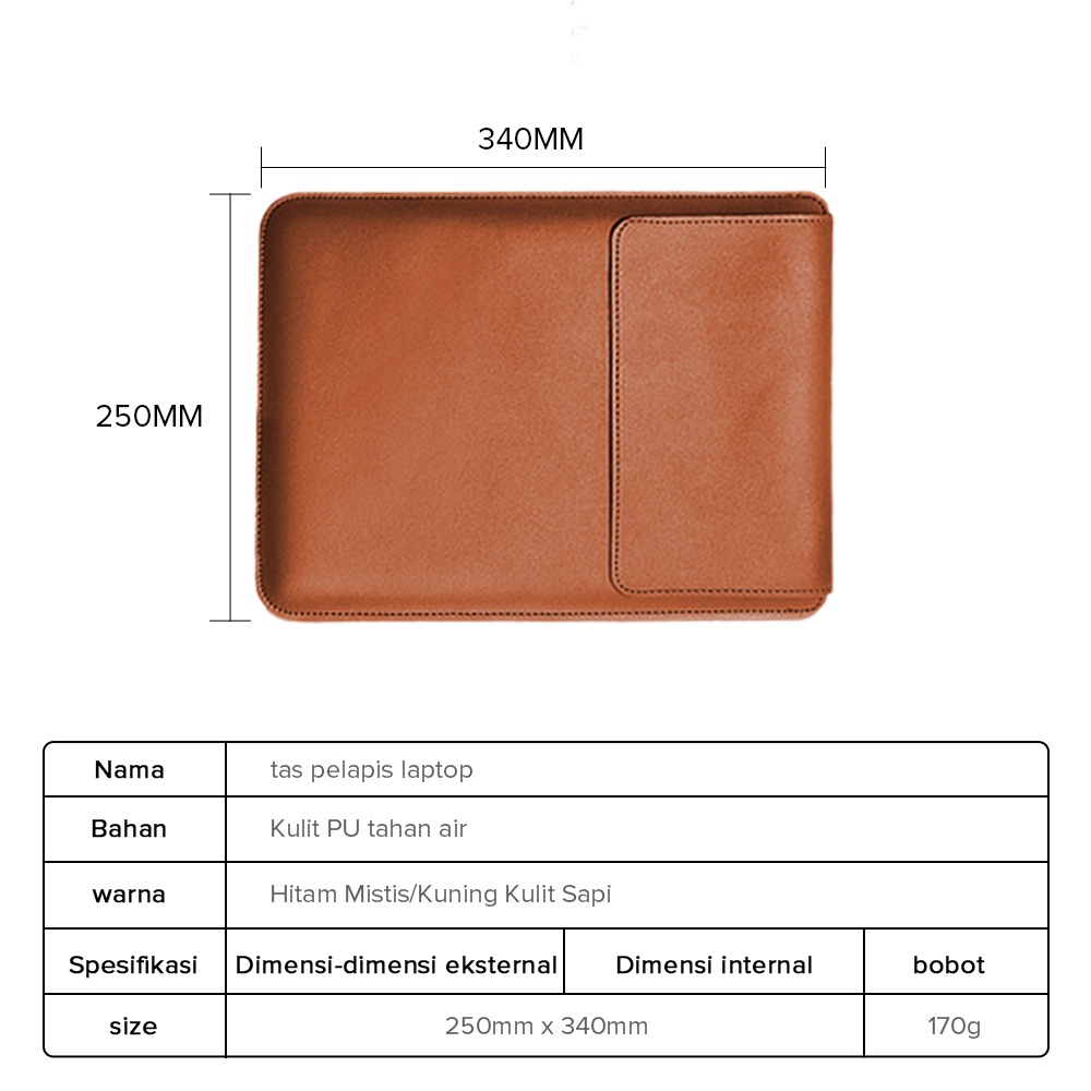 Sarung Macbook Air 13in Kulit Leather Case Sleeve / Tas Pelindung Laptop/Nyaman Digenggam/Tahan Benturan/Anti Debu Kotoran Image 6