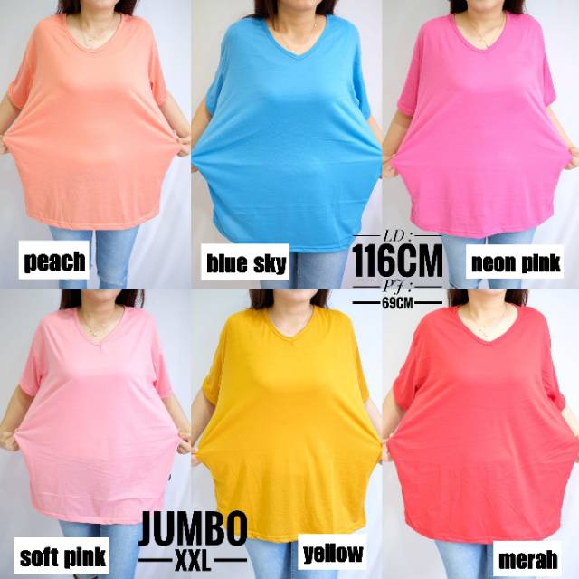 HAWAIIAN BANANA - VNECK JUMBO XXL Pendek Warna IMPORT / BAHAN TEBAL ADEM / Kaos Polos Wanita / Kaos Basic / Tshirt Polos