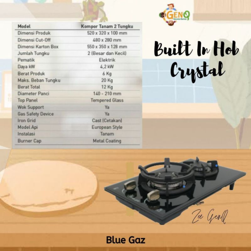 KOMPOR TANAM BUILT IN HOB CRYSTAL BLUEGAZ TIGARAKSA