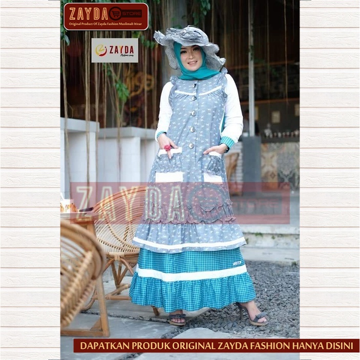 Gamis Remaja Terbaru Gamis Zayda Fashion Gamis Wanita Katun Original ZG76 Light Blue