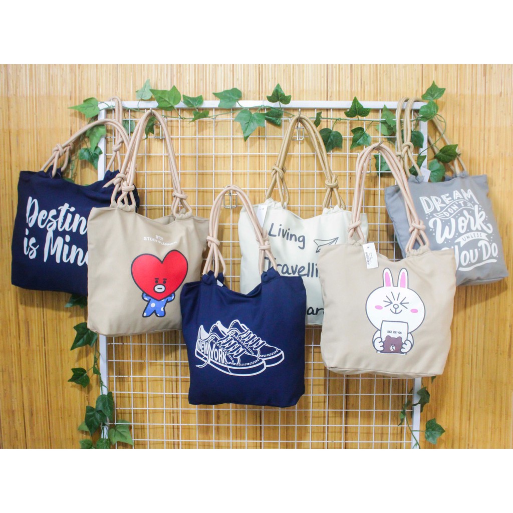 Totebag Wanita Kanvas Resleting Tali Sumbu Furing Motif Etnik