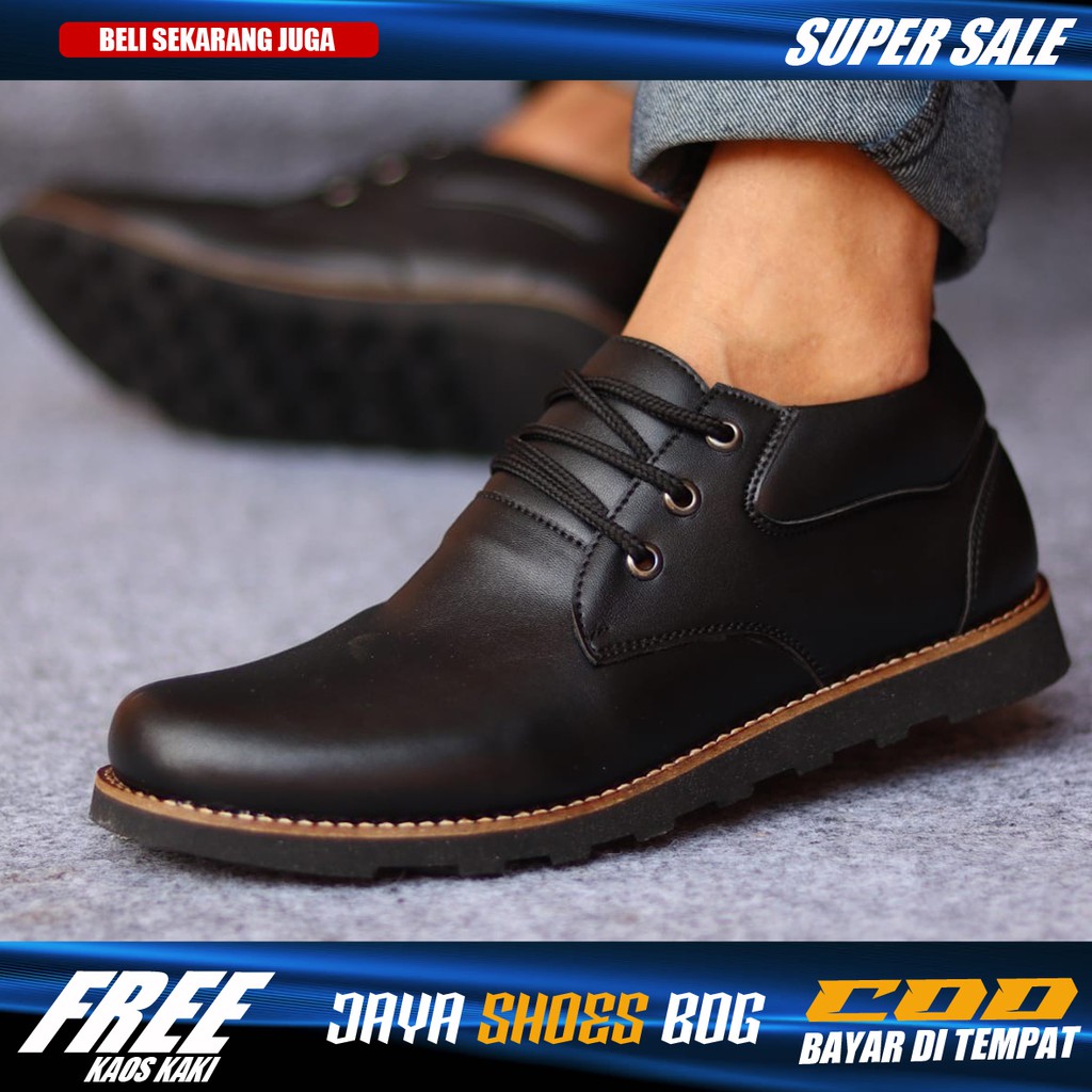 PROMO Sepatu Formal Casual Santai Kulit Faux Pantofel Hitam Gaya Main Kondangan Kerja Cowok--