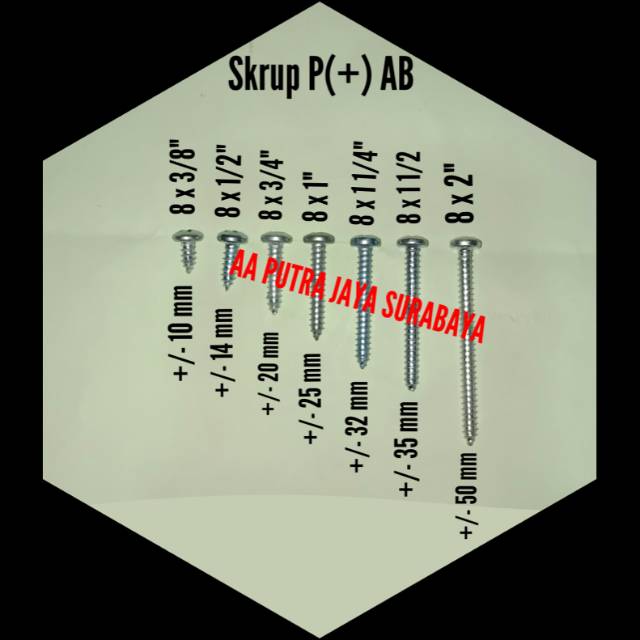 Skrup PAB (+) 8x3/8", 8x1/2", 8x3/4", 8x1", 8x1 1/4", 8x1 1/2", 8x2"