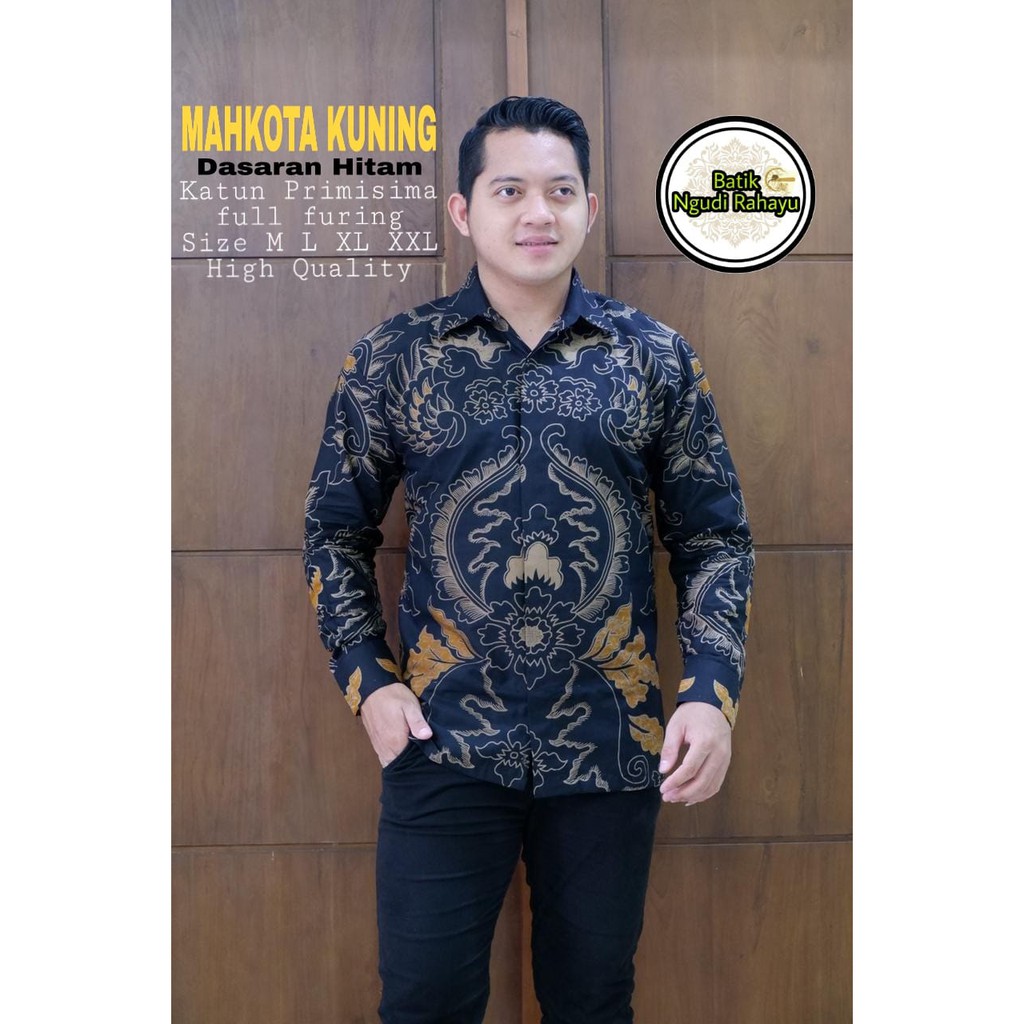 MAHKOTA KUNING NGUDI RAHAYU KEMEJA BATIK SOLO PRIA LENGAN PANJANG LAPIS FURING ATASAN BATIK PREMIUM MODERN KATUN HALUS GURDO TUNGGAL  PANJI LESMONO WIBISONO PEKSI SATRIO DAUN RANTAI WIJAYA KUSUMA GUNTUR PURBO PEKSI GUMELAR MAHKOTA NOGO NAVI SEMAR GUNUNGAN