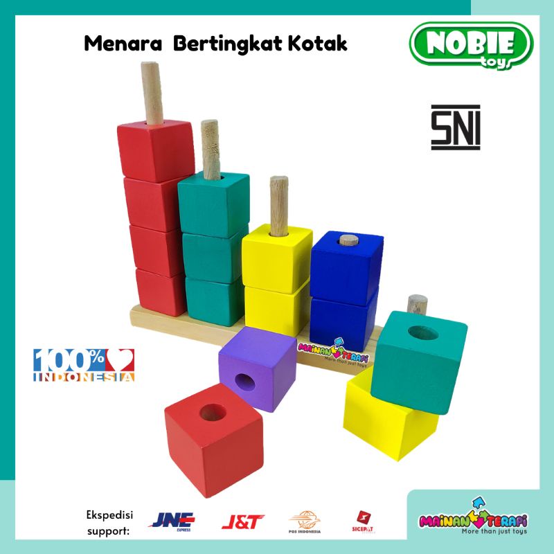 Mainan Terapi Balok Kayu Menara Bertingkat Kotak APE