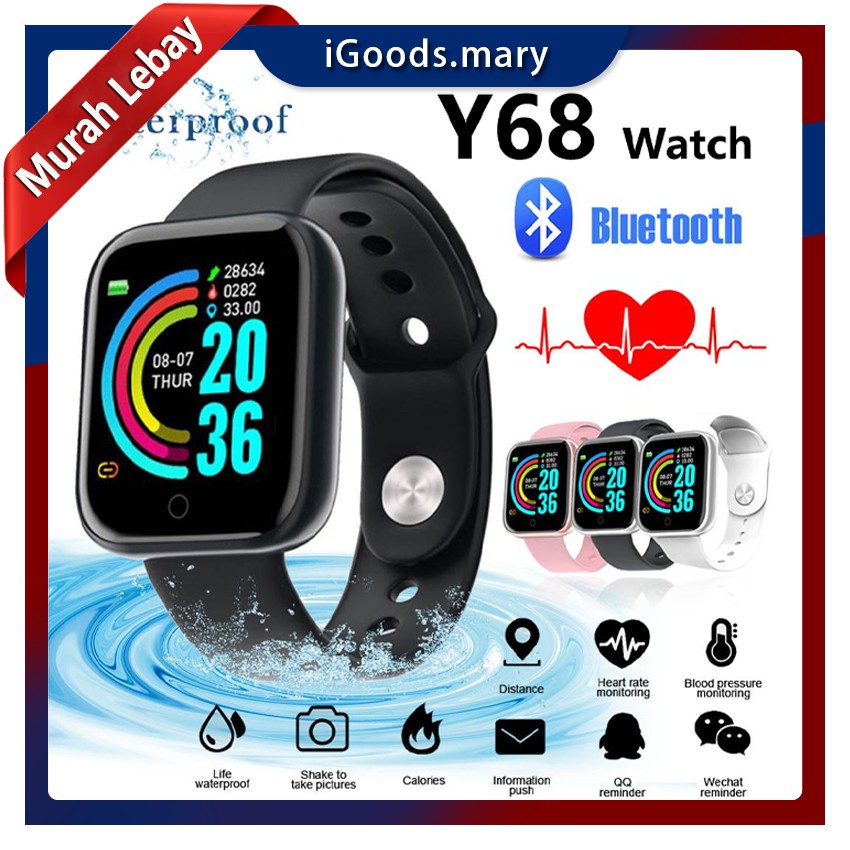 [Murah Lebay] Y68 Smarwatch Sport Waterproof Bluetooth Smart Watch Fitness Tracker Wristband Pedometer Heart Rate Sleep Monitoring