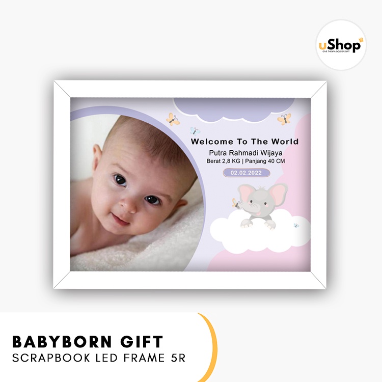 Kado Lahiran Anak Baby Born Scrapbook LED Frame 5R Kado Bayi Hamper Bayi