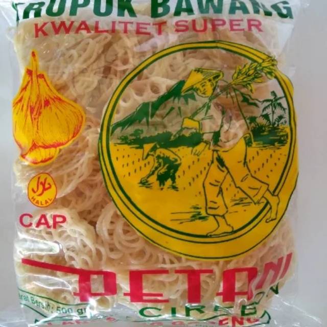 

Kerupuk bawang mentah cap petani khas Cirebon netto 500 gram ukuran besar dan kecil