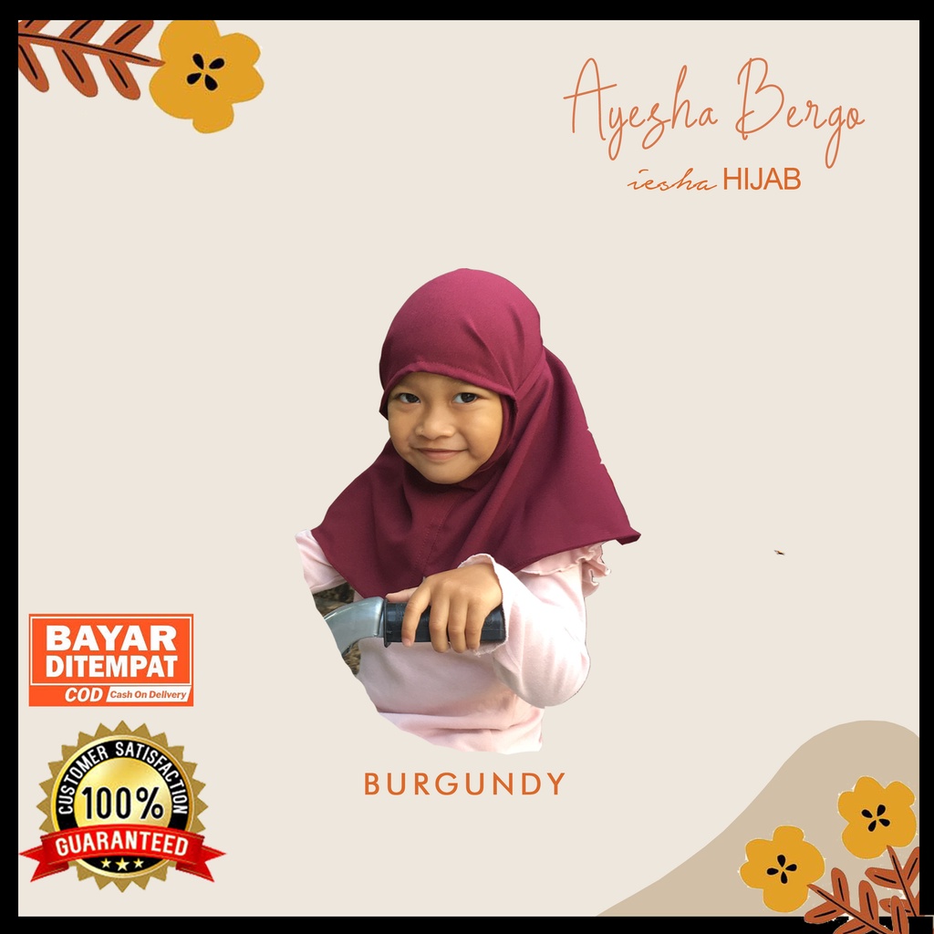 AYESHA BERGO BURGUNDY- Bergo anak/ hijab instan anak banyak warna