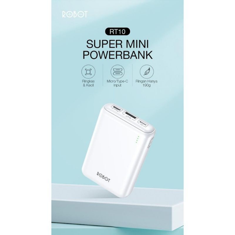 ROBOT Power Bank  RT10 10000mAh Powerbank 2 Input 1 Output Super Mini Garansi 1 TAHUN