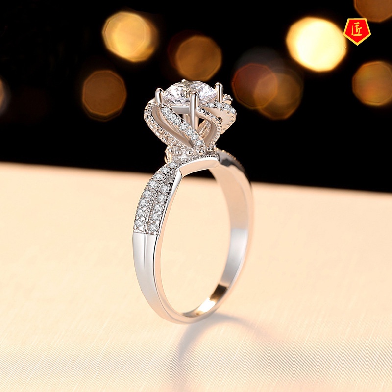 [Ready Stock]1 Karat Luxury Inlaid Moissanite Diamond Rose Ring Pt950 Platinum