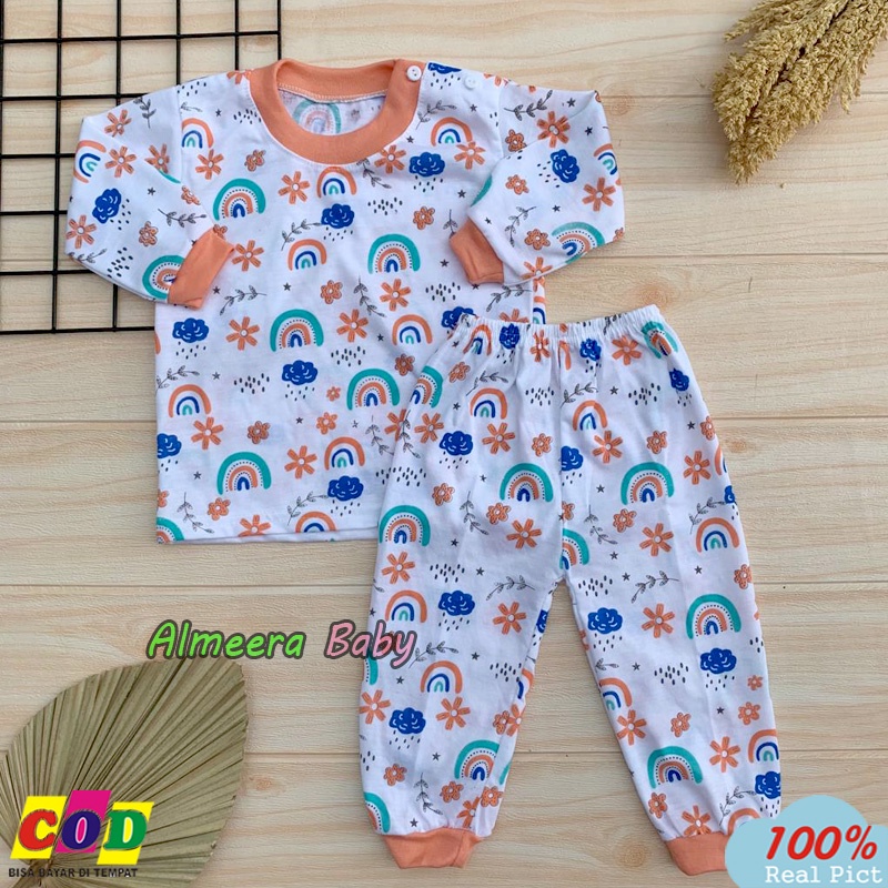 Setelan baju Bayi Perempuan Piyama Bayi Motif Pelangi Usia 3-12 Bulan Almeera Baby and Kids