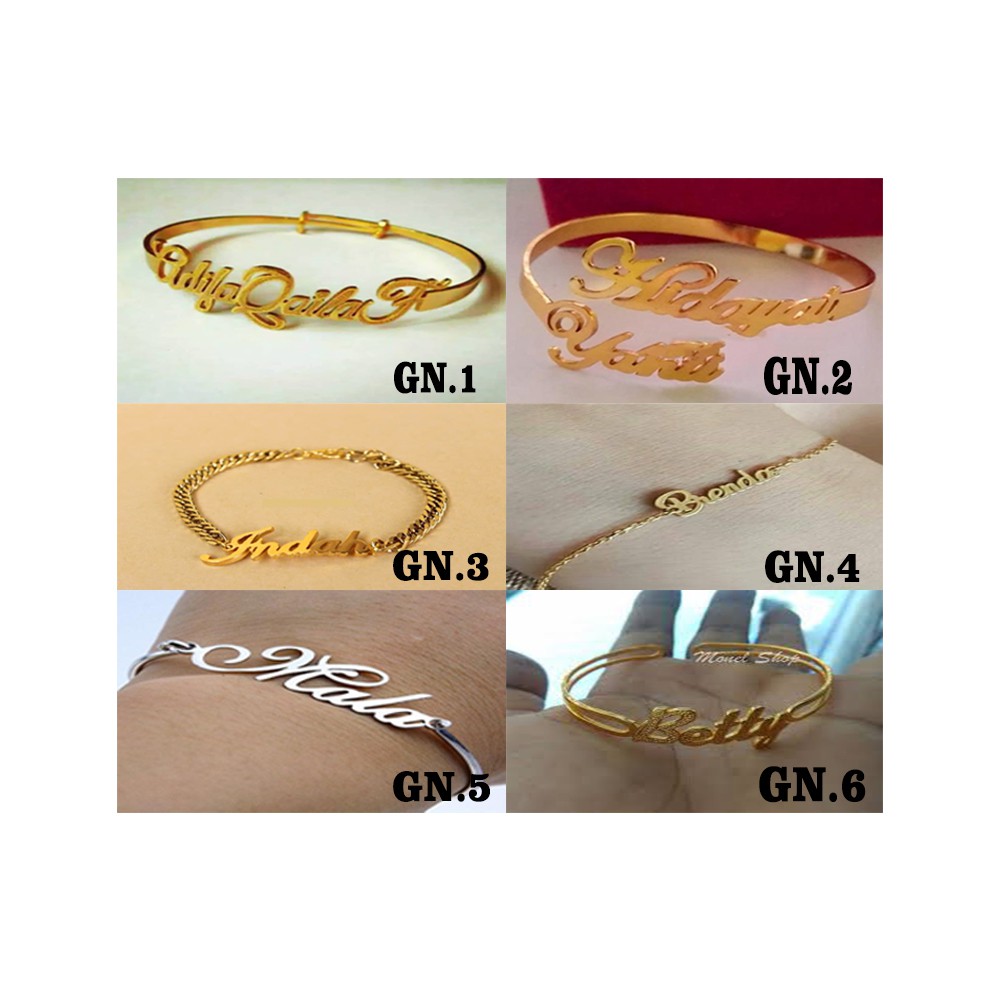 PROMO  Gelang nama wanita lapis emas custom Kado ultah titanium anti karat gelang tangan wanita